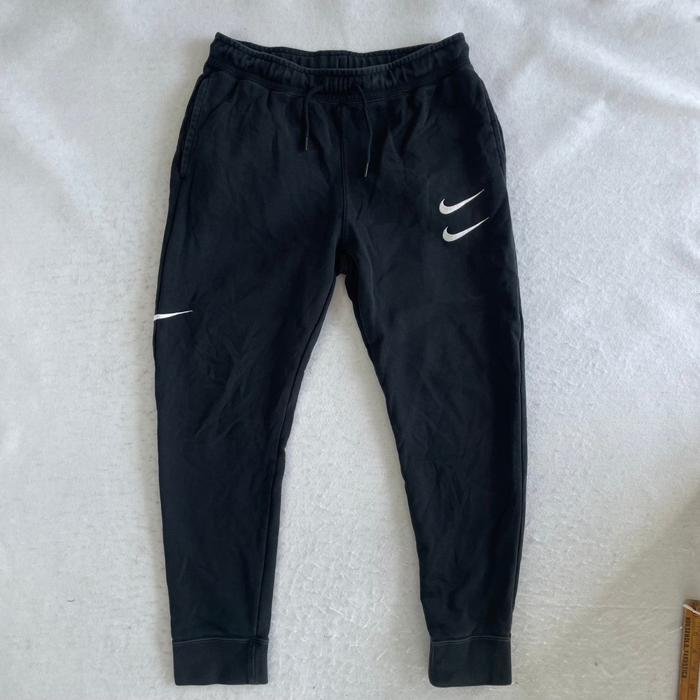 Nike Swoosh Jogger Sweatpants Mens Medium Black Double Swoosh Graphic Fleece